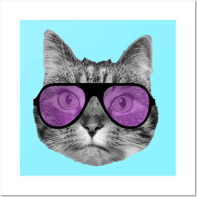 Cool cat wearing pink sunglasses Wall Art by Purrfect